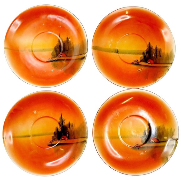 Scenic Luster Saucers (Set of 4) 1920s-40s Japan Hand-Painted Lake Scene - Picture 2 of 6